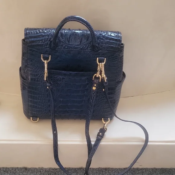 Brahmin Navy Croc-Embossed Backpack with Matching Wallet - Picture 2 of 4